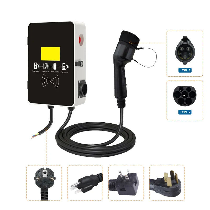 Hộp điện nhanh 3 pha 7kw Trạm sạc EV gắn trên tường Loại 1 và Loại 2